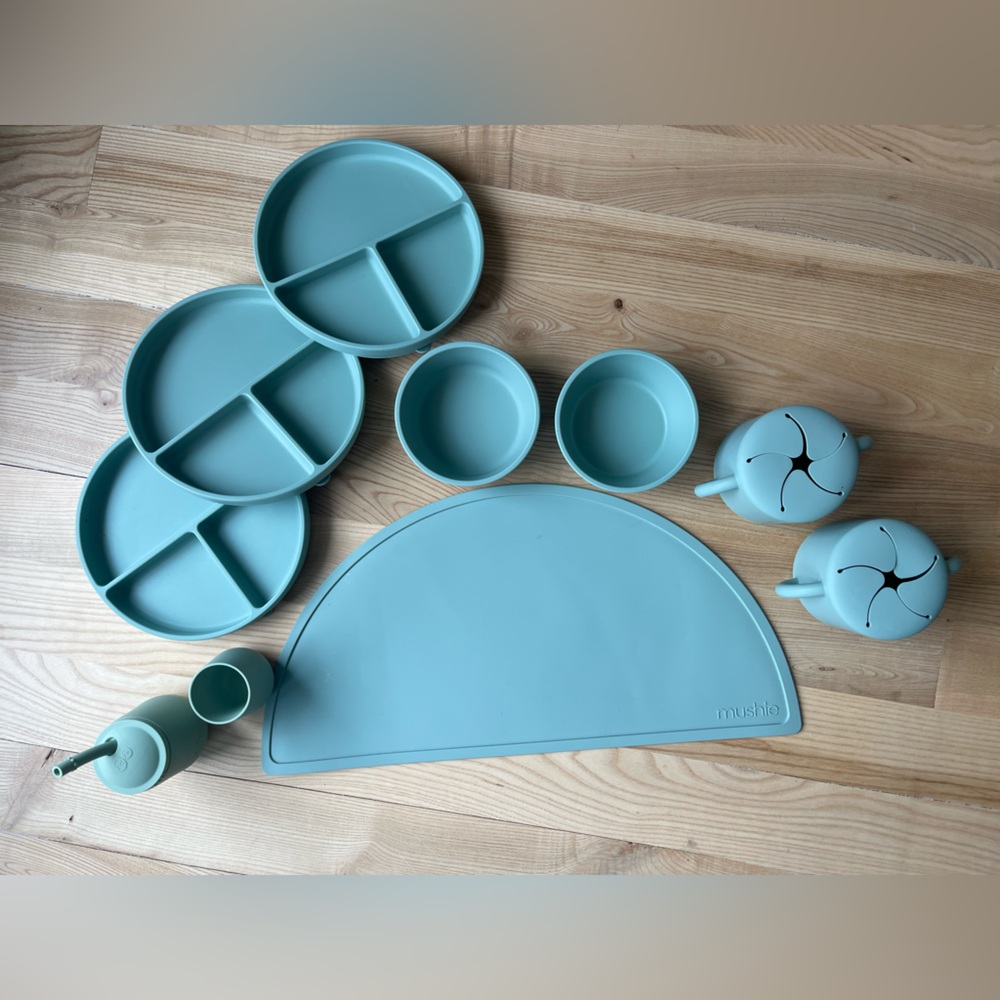 Mushie Green Baby/Toddler Mealtime Set, Like New Condition